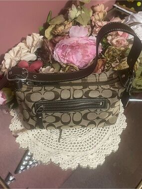 Coach Brown Olive Signature Jacquard Shoulder Bag